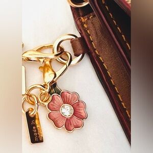NWOT Coach Removable key chain bag charm Floral In Pink/gold